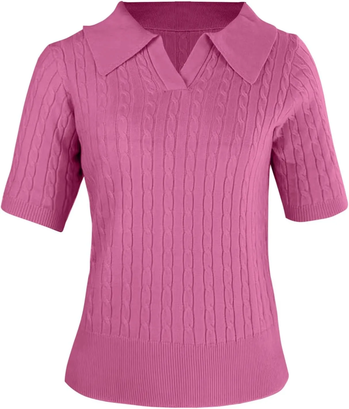 Womens Cable Knit Sweaters Long Sleeve V Neck Sweater Tops Casual Pullover Polo Shirts 2024 Fall Fashion Outfits