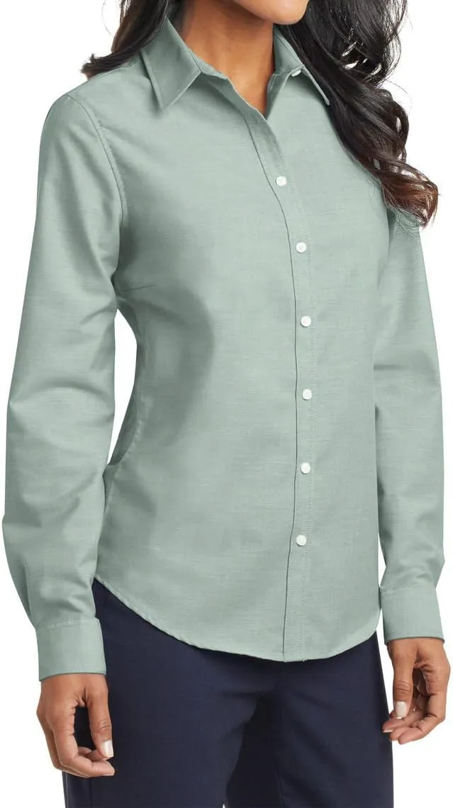 Women's Long Sleeve Wrinkle Free SuperPro Oxford Open Collar Shirt