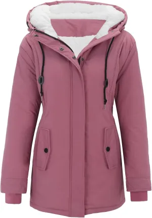 Womens Plus Size Winter Quilted Coat Casual Hooded Lined Fleece Jacket Long Warm Overcoat 2024 Outdoor Travel Outwear