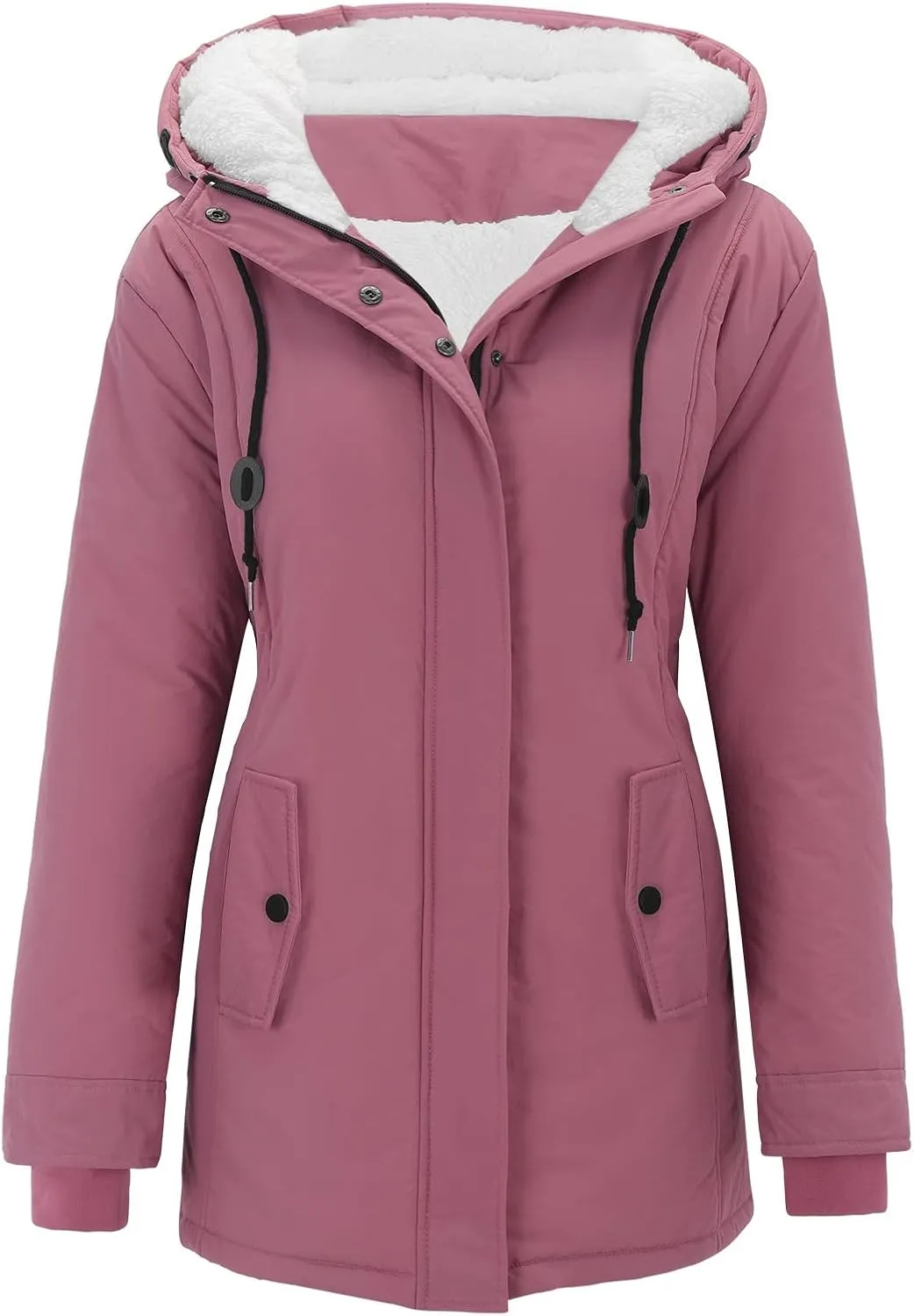 Womens Plus Size Winter Quilted Coat Casual Hooded Lined Fleece Jacket Long Warm Overcoat 2024 Outdoor Travel Outwear