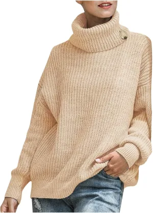 Women's Turtleneck Oversized Sweaters 2024 Fall Lantern Sleeve Casual Cozy Baggy Tunic Pullover Sweater Knit Tops