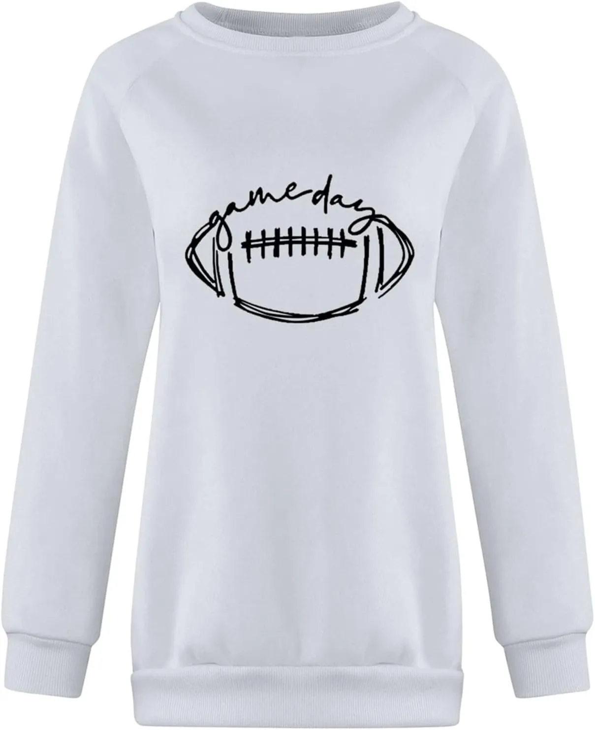 Women's White Gameday Dress O-Neck Sweatshirt Casual Long Sleeve Loose Autumn Winter Clothes Football, S-2XL