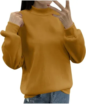 Womens Winter Warm Slim Lightweight Solid Sweatshirts Long Sleeve Crewneck Pullovers Daily Home Outdoor Workout Hoodies