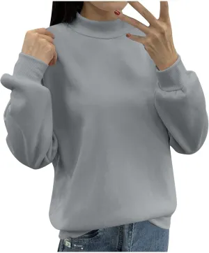 Womens Winter Warm Slim Lightweight Solid Sweatshirts Long Sleeve Crewneck Pullovers Daily Home Outdoor Workout Hoodies