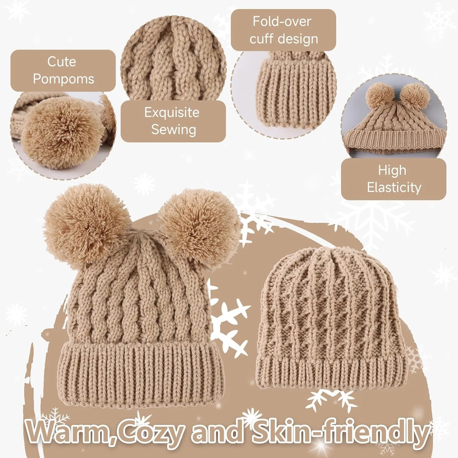 Yuoahcn Baby Girl Beanie Winter Baby Boy Hat with Pom pom Warm Infant Knitted Hats Toddler Kid Beanies